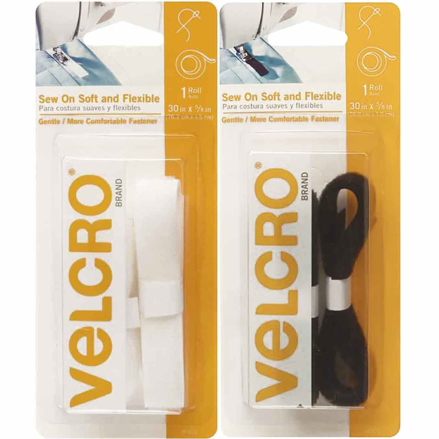 Velcro Brand SEW ON Soft and Flexible 30 X 5/8 Roll White 90320, Black  92321 