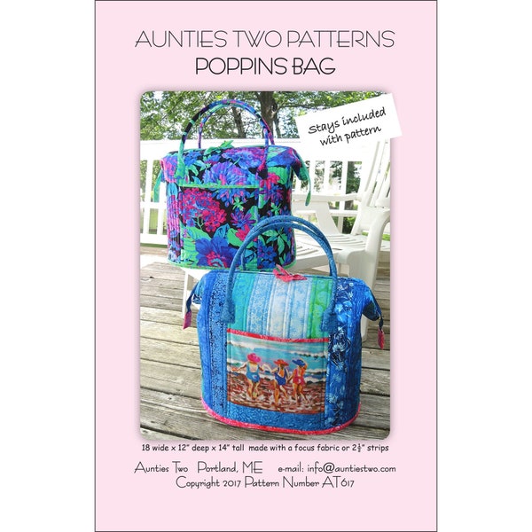 Aunties Two "POPPINS BAG AT617" Printed Sewing Pattern including Stays for one bag