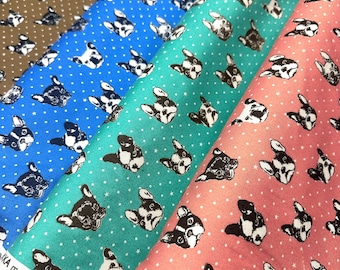 Kokka FRENCH BULLDOG Japanese import Oxford Cotton by the 1/2 yard, RARE!