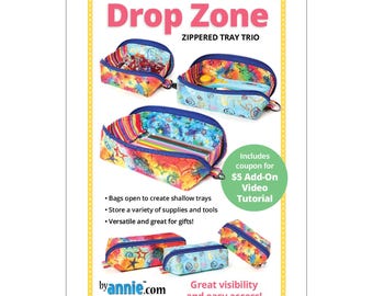 Patrón de costura estampado para el trío de bandejas con cremallera DROP ZONE PBA307 de ByAnnie.com