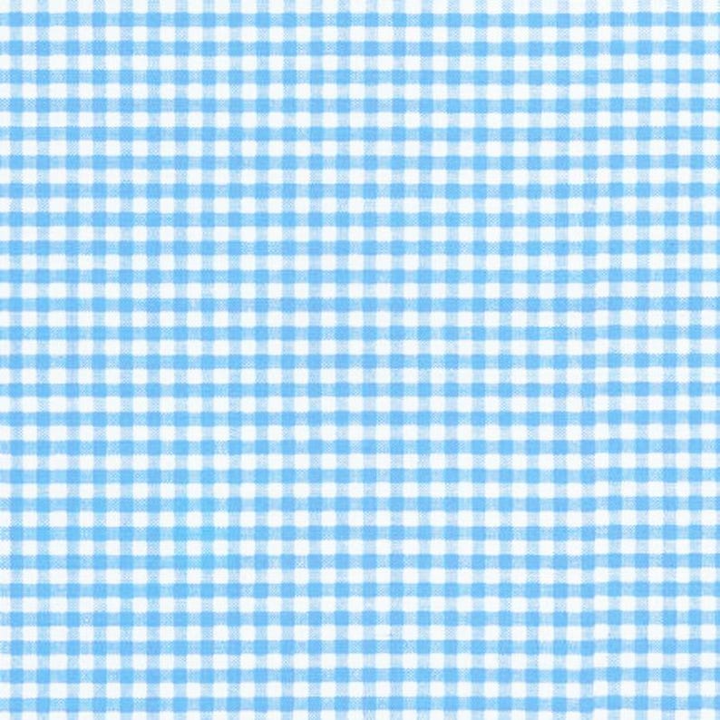 May include: A repeating gingham pattern featuring a grid of light blue squares alternating with white squares. The design consists of uniform, small-scale checks arranged in a consistent horizontal and vertical layout across the entire surface area.
