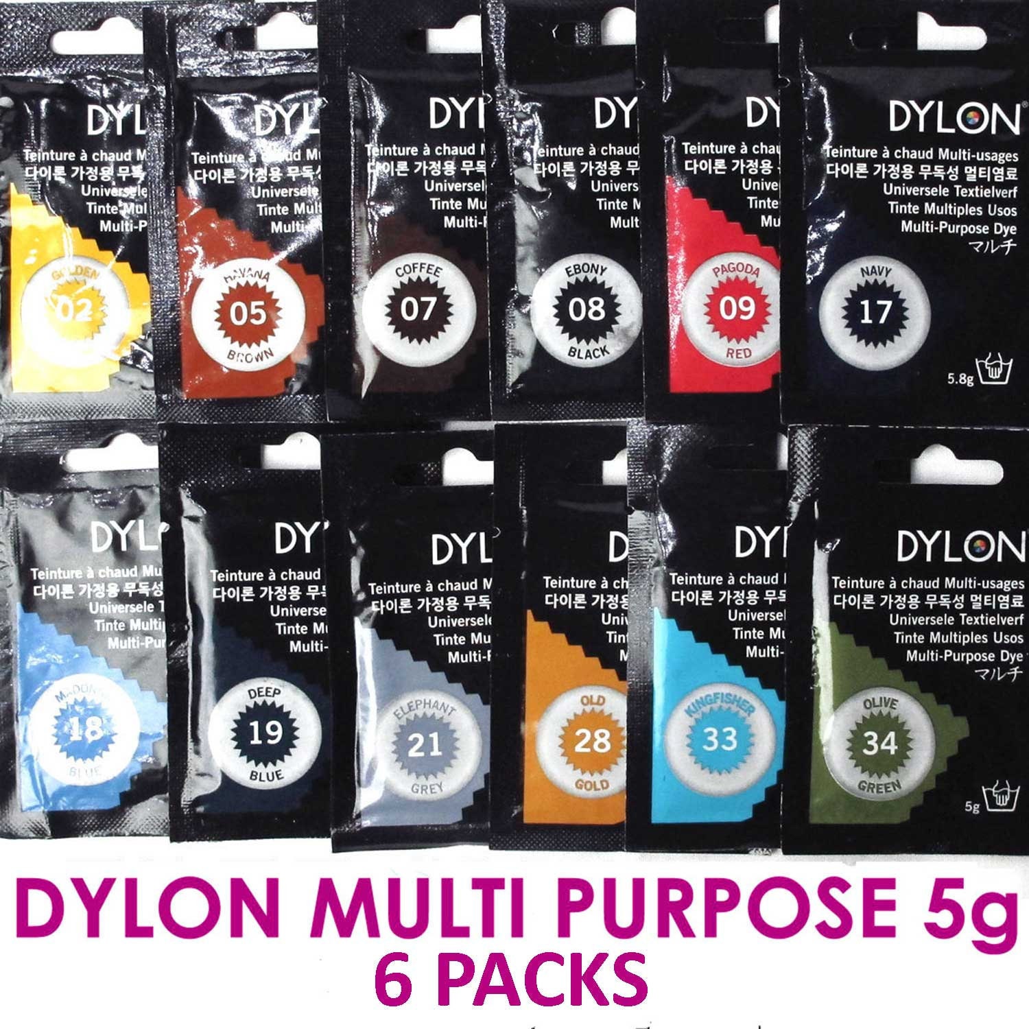 Dylon Hand Wash Fabric Clothes Jeans Dye Sachet 50g Powder All 19