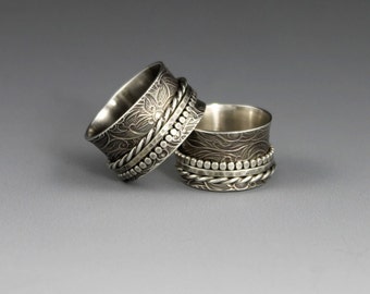MADE TO ORDER - Sterling Silver Spinner Ring - Textured Twiddle