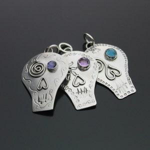 Sugar Skull . Day of the Dead . Honor your loved ones . Sterling Pendant . Custom MADE TO ORDER image 1