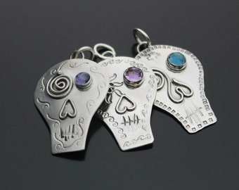 Sugar Skull . Day of the Dead . Honor your loved ones . Sterling Pendant . Custom MADE TO ORDER