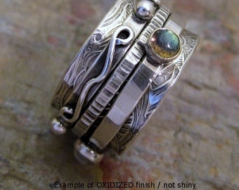 MADE TO ORDER - Sterling Silver Spinner Ring with Gem Stones. Twiddle Stoned