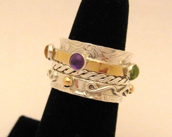 MADE TO ORDER - Mothers Twiddle Spinner Ring Sterling Silver 14k yellow gold gemstones