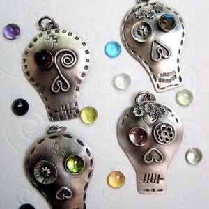 Sugar Skull . Day of the Dead . Honor your loved ones . Sterling Pendant . Custom MADE TO ORDER image 2