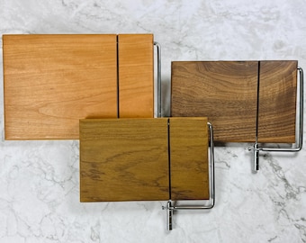 Hardwood Cheese Slicer with Stainless Steel Wire, Walnut, Cherry or Persimmon