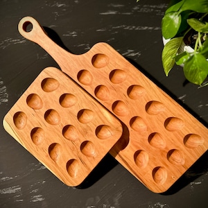 Handmade Reversible Cherry Wood Deviled Egg Tray & Charcuterie Board – Holds 18 Eggs