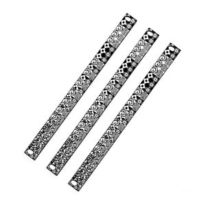 May include: Three black and white patterned fabric strips with holes at each end.