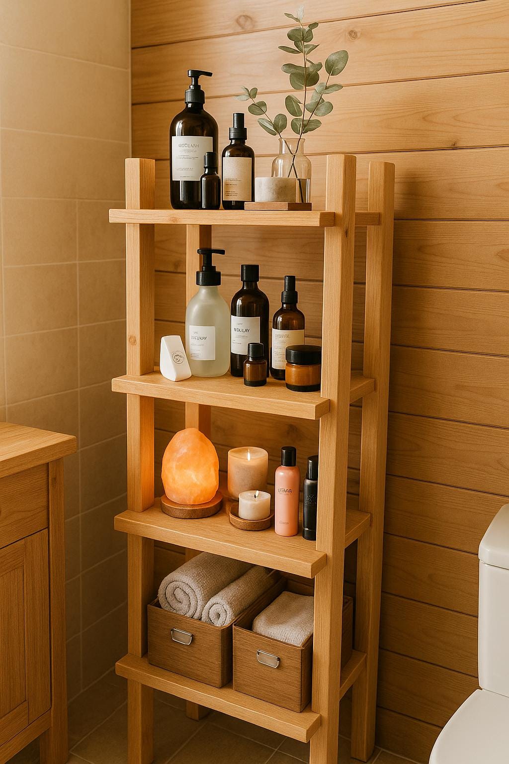 Wooden Bathroom Shelving Unit