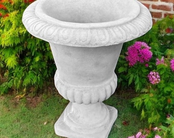 Solid vase figure 13" Concrete planter, Lawn vase decoration, Outside flower pot statue, Yard vase sculpture, Garden urn figure