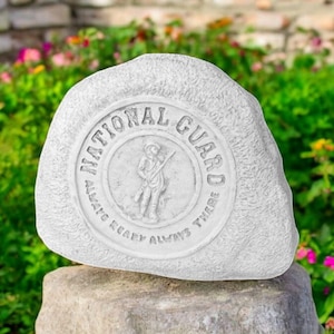Stone rock figure 9&quot; National Guard memorial rock, Concrete grave sculpture, National Guard decoration, Garden ornament