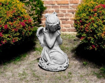 Angel girl figurine 13" Outside cherub idea, Concrete religious decor, Backyard angel ornament, Stone religious art, Cherub garden sculpture