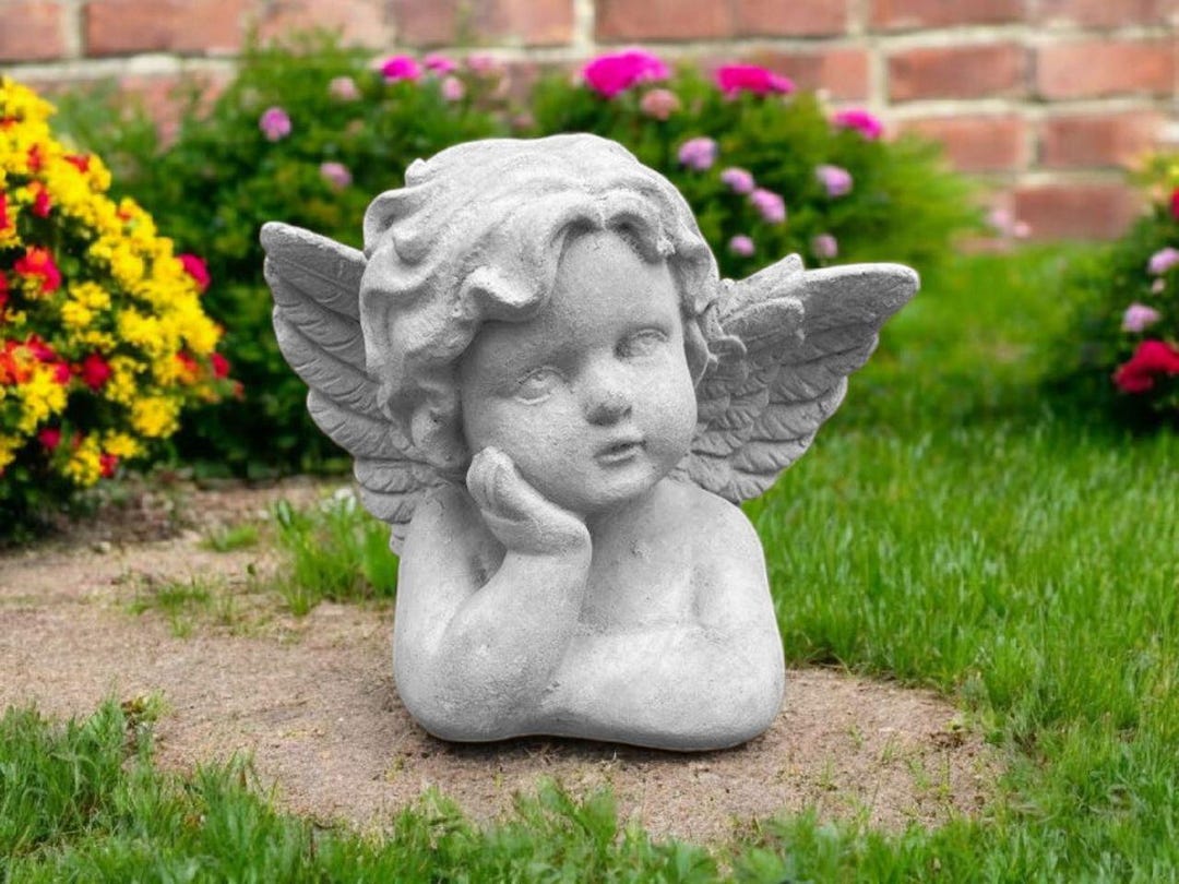 Garden Angel Bust Statue 8" Lawn Religious Art, Cherub Outdoor Idea ...