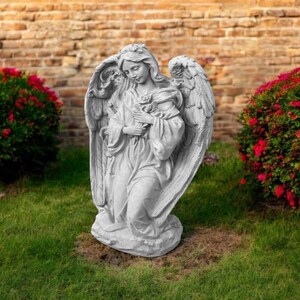 Stone Angel Girl Statue 16" Garden Religious Decoration, Concrete Yard ...