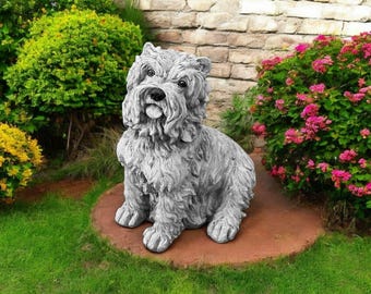 Cement Maltese statue 12" Sitting stone dog figure, Garden pet memorial sculpture, Outdoor Maltese grave marker figurine, Patio art decor