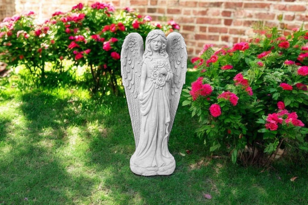 Stone Tall Angel Girl 23" Lawn Religious Ornament, Yard Cherub ...
