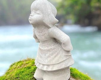 Funny girl statue 21" Concrete kids decor, Large girl sculpture, Standing girl, Outdoor decoration, Gift for sister, Patio ornament