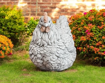 Solid chicken sculpture 15" Sitting hen figure, Garden ornament, Outdoor farm decor statue, Yard art figurine, Concrete chicken statuary