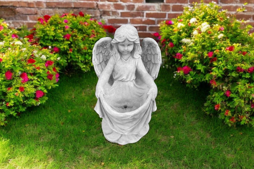 Lawn Angel Girl 15" Concrete Bird Drinker, Stone Cherub Decor, Yard ...