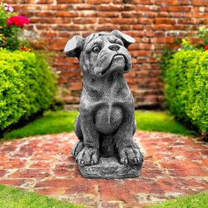 Backyard boxer dog figure 8&quot; Sitting boxer puppy statue, Garden boxer grave marker sculpture, Concrete boxer memorial, Yard gift ornament