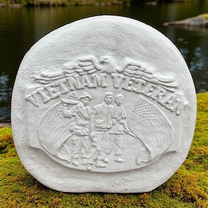 Outdoor rock statue 9&quot; Concrete Vietnam veteran gift, Stone rock figure, Memorial decoration, Veterans day gift, Yard sculpture, Rock decor