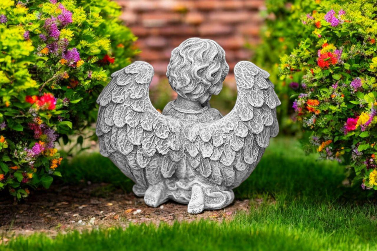 Cement Kneeling Cherub Sculpture 10" Concrete Religious Angel Statue ...