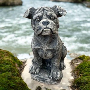 Concrete boxer puppy 8&quot; Outdoor dog statue, Painted boxer dog, Yard pet figurine, Dog owner gift, Sitting dog figure, Pet ornament
