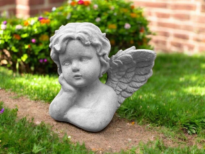Garden Angel Bust Statue 8" Lawn Religious Art, Cherub Outdoor Idea ...