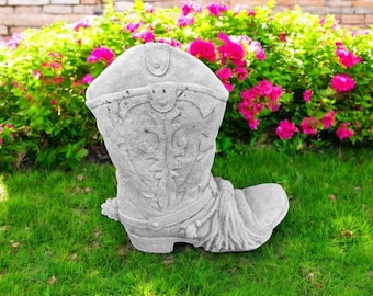 Stone boot planter 12" Cowboy boot decoration, Outdoor planter, Garden flower pot, Cowboy boot statue, Boot plant pot