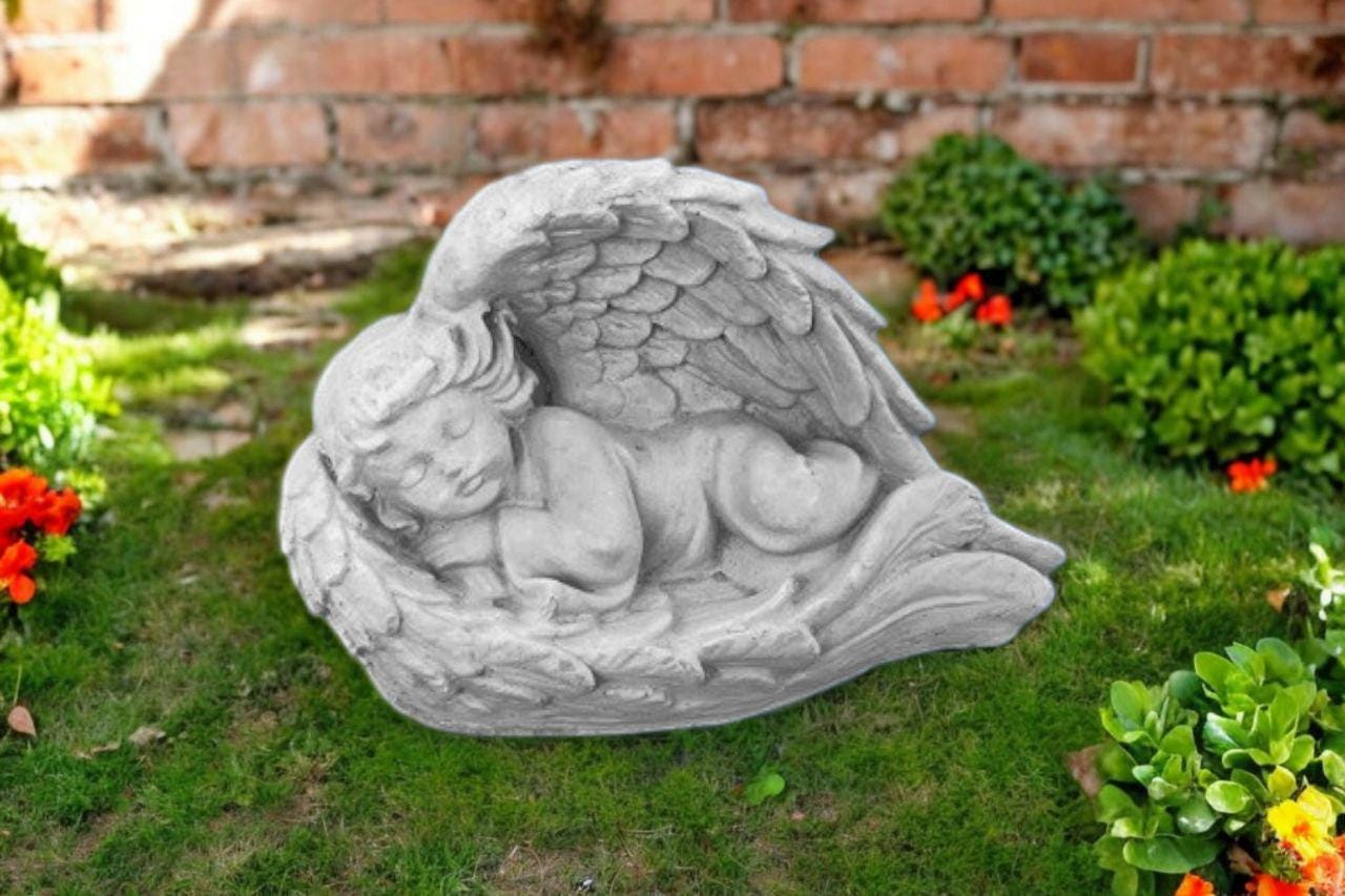 Sleeping Angel in Wings Statue 5" Religious Child Figure, Laying Cherub ...