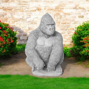 Concrete sitting gorilla figure 14" Cement monkey statue, Gift animals lovers, Yard ornaments, Stone massive figurine, Chimpanzee sculpture