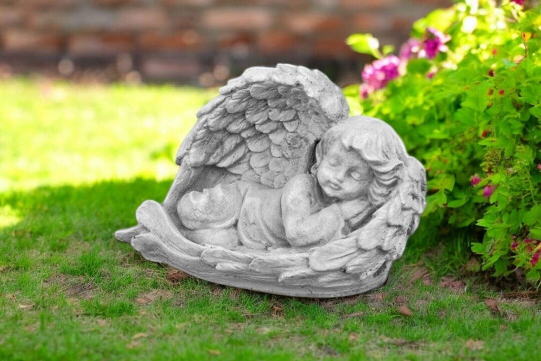 Sleeping Angel Statue 5" Lawn Cherub Figure, Outdoor Religious Ornament ...