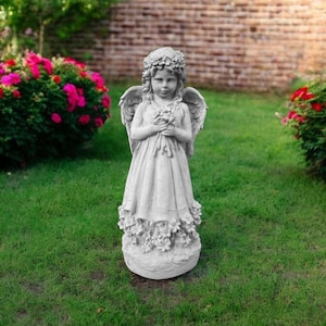 Outside angel sculpture 19&quot; Yard cherub idea, Home religious art, Beton angel figurine, Lawn cherub statue, Stone religious decor