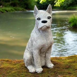 Concrete boxer dog 13&quot; Yard dog decor, Sitting boxer dog breed, Pet sculpture, Detailed boxer puppy, Pet loss figurine, Stone dog statue