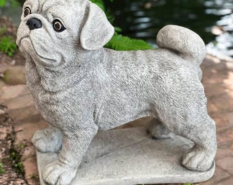 Pug dog breed 10" Concrete pet statue, Standing pug puppy, Dog on base, Pug lover gift, Pet loss decor, Stone pug figurine, Dog art