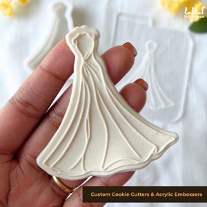 Wedding Dress Fondant Embosser Stamp & Cookie Cutter for Raised Pop Up Fondant | Bridal Shower and Wedding Cookie Cutter | LiliDecoupes
