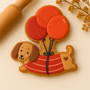 Dachshund With Balloons Cookie Cutters For Fondant, Clay | Mini to Large | Cute & Playful Cutters For Birthday, Celebration, Dog treats
