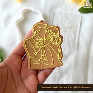 Bride and Groom Cookie Cutter, Fondant Embosser Stamp, Cookie Stamp, Raised Fondant Embosser, Wedding Cookie Cutter Bridal Shower