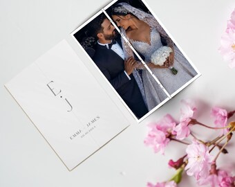 Minimalist gate fold invitation with photo and monogram, Gatefold Wedding Invitation With Qr, All in One Wedding Invite Template, timeline