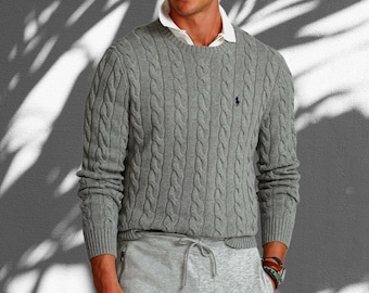Cable Knit Ralph Lauren Crew Neck Sweater - MensWomens V-Neck Jumper - S to XXL - Smart Gift - Warm Round Neck