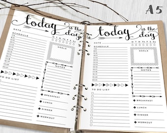 Printable Daily Planner Inserts, A5 Daily Planner, Printable A5 Organizer Notebook Daily planner inserts, PDF file
