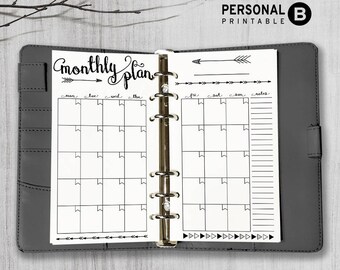 Printable Monthly Planner Inserts, Personal Monthly Planner Inserts, Printable Filofax Personal Monthly inserts, PDF file