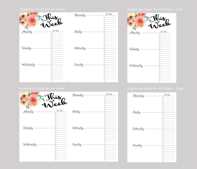 printable weekly planner a5 weekly planner printable a5 etsy