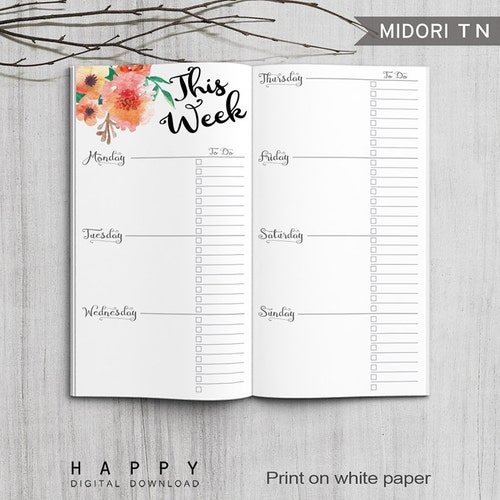 Printable Weekly Planner Inserts Midori Weekly Planner Etsy