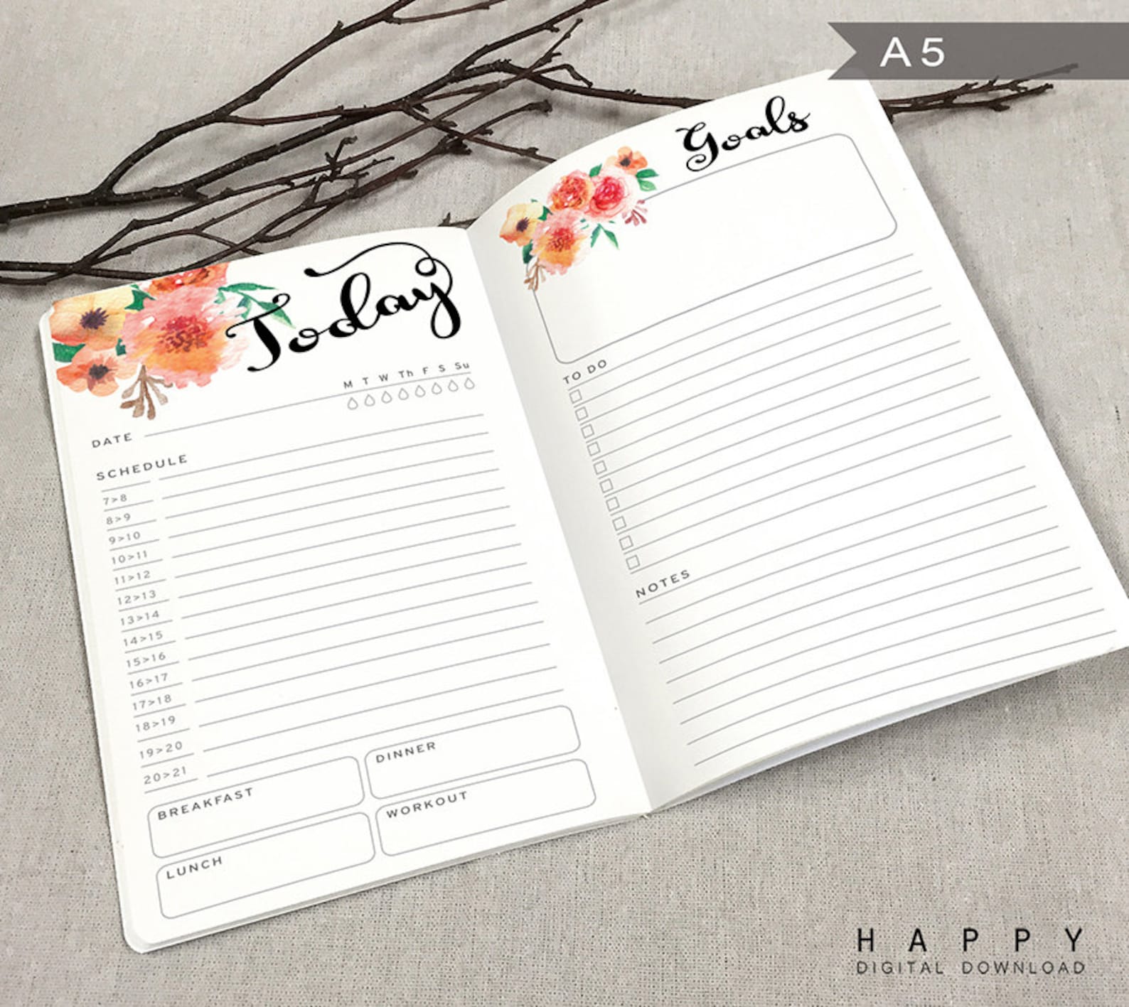 Printable Inserts Daily Planner A5 Daily Planner Inserts Etsy