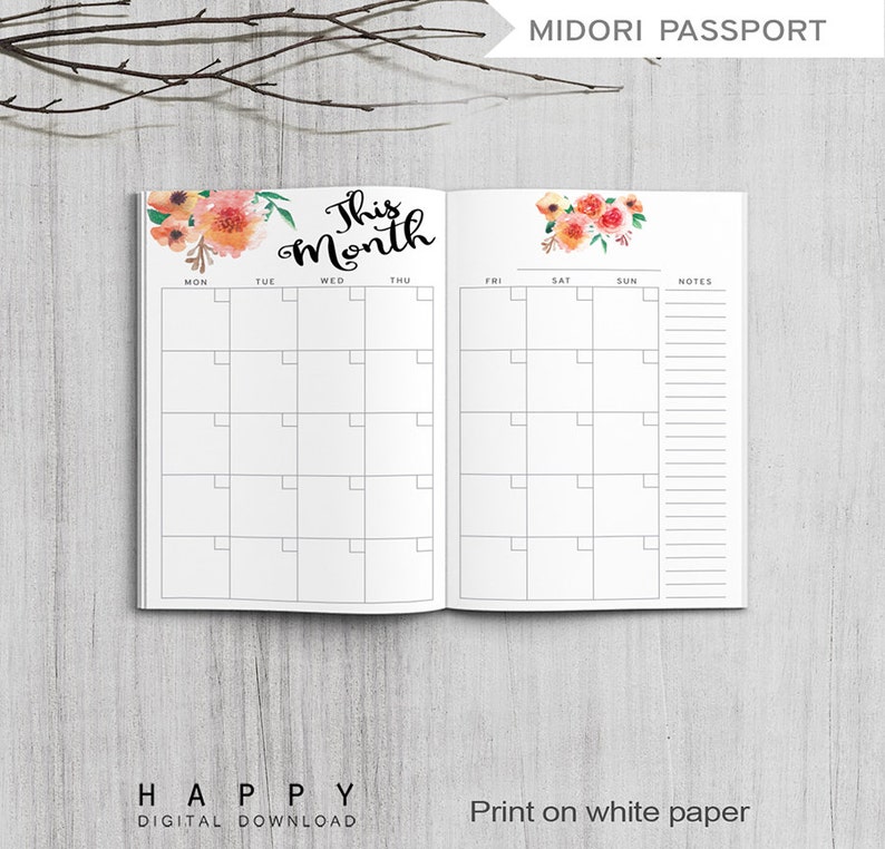 Printable Monthly Planner Midori Passport Monthly Planner Etsy