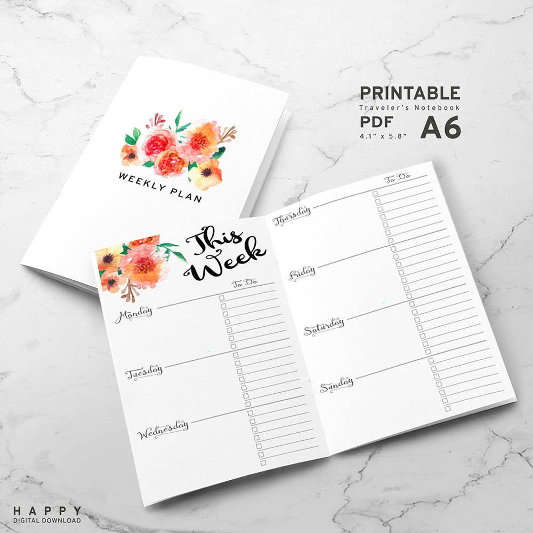 Printable A6 Insert A6 Travelers Notebook Insert A6 Weekly Etsy